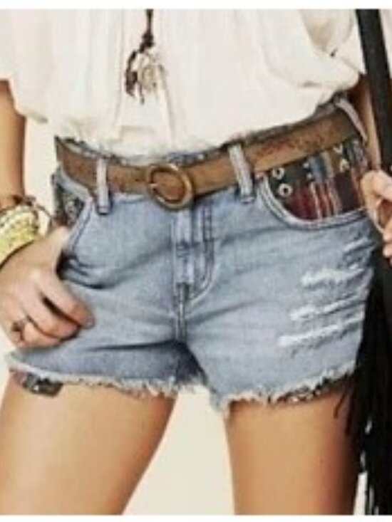 Free People Pants - Free People Embroidered Denim Distressed Cut-Off Shorts Size 25